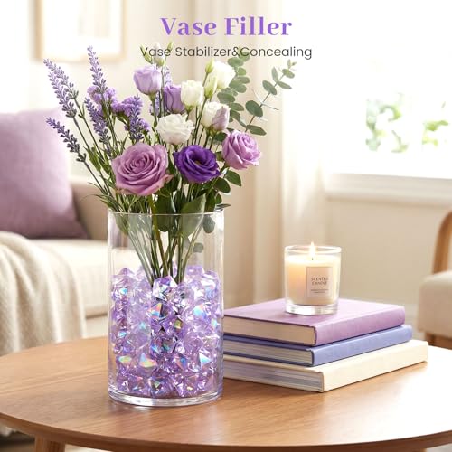 DomeStar 150PCS Purple Fake Ice, Fake Diamonds Sparkling Plastic Gems Vase Fillers for Centerpieces Wedding Party Decoration Table Scatter Display - color: Bright Purple