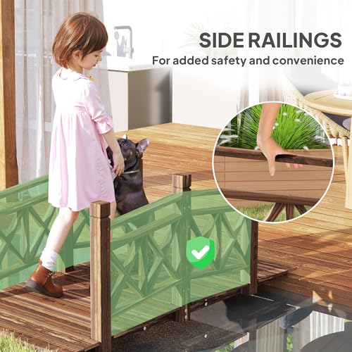 Outsunny 5 ft. Wooden Garden Bridge with Safety Rails, Backyard Bridge Footbridge for Ponds, Creeks, Streams, Carbonized - color: Carbonized