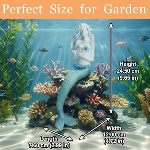 Unique Mermaid Aquarium Decorations - Resin Fish Tank Décor Thematic Ornaments, Waterproof & Non-Toxic Mermaid Statue for Enchanting Aquarium Display, Item (Blue)