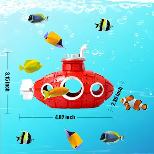 Aquarium Decorations Submarine – Fish Tank Decor with Submarine, Fish Tank Accessories for Betta Fish, Cute Aquarium Ornament (Submarine Red) - color: Submarine Red