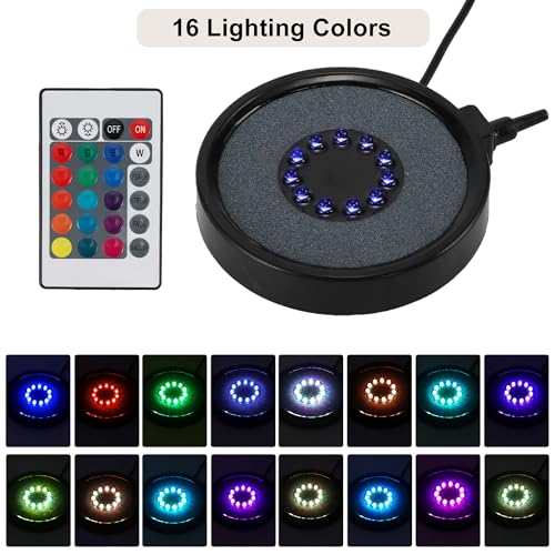 LED Aquarium Air Bubble Light, Underwater Fish Tank Bubblers Stone Disk, 16 Color Fish Tank Light, Aquarium Light for Plants with 11 Lamp Beads, Air Tube and Remote Control, 1 Set