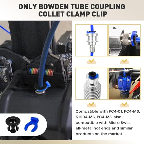 40PCS Bowden Tube Coupler Set - 1.75 Bowden Tube Coupling Collet Clamp Clip Bowden Collet and Clip Set for 3D Printer Accessories, Bowden Coupling Clip Fixed 4 mm Tube Filament Printer Parts - color: 40-PACK