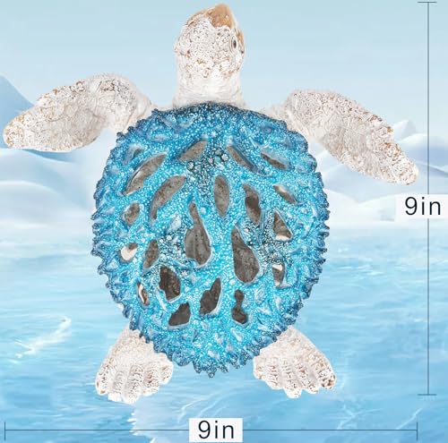 VVGIFTS Ocean Decor Sea Turtle Coral Reef Home Office Decor Sculpture Beach Coastal Tabletop Shelf Collection (Blue) - color: Blue and White
