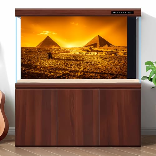 Pyramids Aquarium Background Orange Desert Sunrise Pyramids Panorama Terrarium Background Natural Desert Landscape Camel Theme Fish Tank Background The Great Pyramids Reptile Background 24x12in - color: Desert Orange, size: 24(W)x12(H)inches/ 60(W)*30cm(H