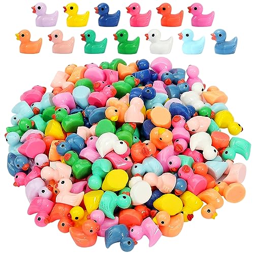 GADIEDIE130Pcs Multicolor Mini Resin Ducks,Miniature Duck Figures Landscape Decorations for Home Hide Prank Game Dollhouse Decor,Garden Aquarium Potted Ornament,School Handmade - style: 130PCS 13 Colors