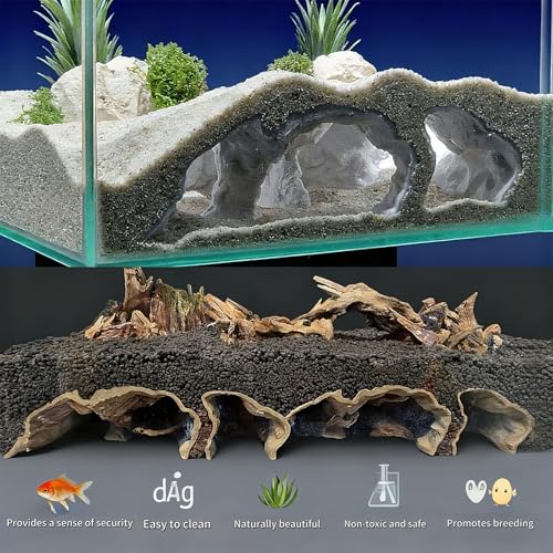 3D Printed Aquarium Underground Natural Cave,Under Gravel Tunnel Cave Decorative Habitat Shelter for Corydora Catfish, Kuhli Loach, Clown Loach,Betta (Large)