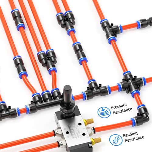 TAILONZ PNEUMATIC Orange 1/4 Inch OD 10 Meter 32.8ft PU Polyurethane Air Tubing Kit Pipe Hose Air Line Tubing Air Hose Fittings Push to Connect Fittings(27PCS) - color: Orange, size: 1/4" OD - 32.8 FT