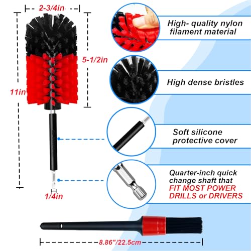 Wheel Brush Kit, Soft Drill Wheel Cleaner Brush, No Scratches Highly Dense Car Cleaning Brush Set for Wheels, Rims, Engines, Exhaust(Red/Black,2Pcs) - color: Red/Black,2pcs