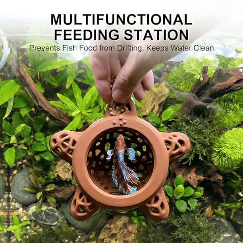 Aquarium Hideout Decor House, Fish Tank Ornament for Small Fish & Shrimp, Floating Cave Decoration for Aquariums(Brown)