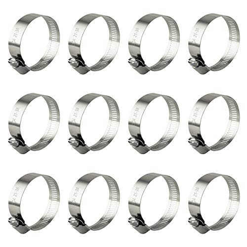 ZIPCCI Hose Clamp, 12 Pack Stainless Steel Worm Gear fuel line hose clamps, 21-38mm (3/4-1-1/2 inch) - size: 21-38mm