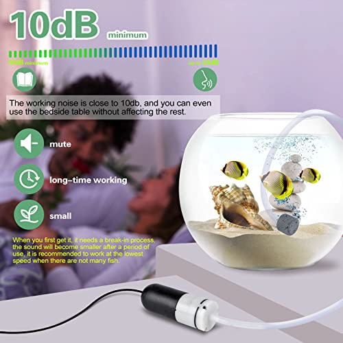 Mini Aquarium Air Pump,USB air Pump for 5 Gallon Aquarium Decorations Adjustable Fish Tank Aerator Includes Aquarium Oxygen Tube + Air Stones, USB Power Bank Aquarium air Pump