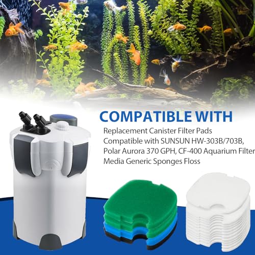 Replacement Canister Filter Pads Compatible with SUNSUN HW-303B/703B, Polar Aurora 370 GPH, CF-400 Aquarium Filter Media Generic Sponges Floss, Aquarium Bio Sponge Filter Pad for Fish and Turtle Tanks