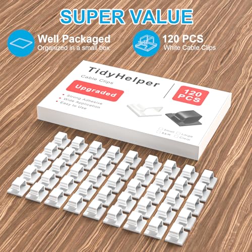 120 PCS Cable Clips White, Upgraded Adhesive Wire Clips for Wall, Strong Cord Clips Holders Wire Organizer for Cable Management, Christmas Lights, USB, Phone Charger, Cat 6, Car Dash Cam - color: White, size: Small_120p