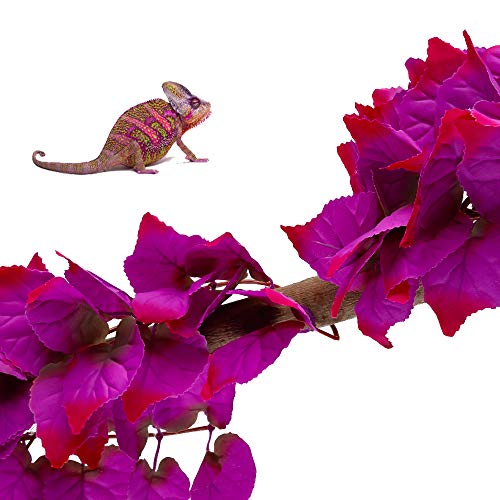 2 Pack Realistic Silk Hanging Plants for Reptile Terrarium, Non-Toxic Artificial Pink Decor, Safe Habitat for Bearded Dragons, Lizards, Geckos, Snakes & Amphibians