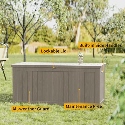 TARKARI 270 Gallon Outdoor Storage Box Waterproof, Resin Deck Boxes with Lockable Lid & UV-Resistant for Patio, Pool, Garden Furniture Cushions & Accessories, Coffee - color: Coffee, size: 270 GAL