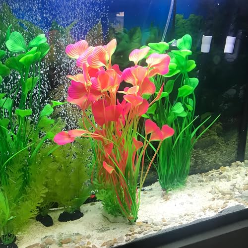 2 Pack Artificial Aquarium Plants, 15.8 Inch Tall, Seaweed, Wine Red, Plastic, Weighted Ceramic Base, for Aquarium, Indoor - color: Wine Red