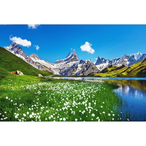 Mountain Aquarium Background Tranquil Lake Blue Sky Fish Tank Background Aquatic Water Plants Flowers Terrarium Backgrounds Spring Meadow Cow Natural Landscape Reptile Tank Backgrounds 24x12in - color: Dark Green, size: 24(W)x12(H)inches/ 60(W)*30cm(H)