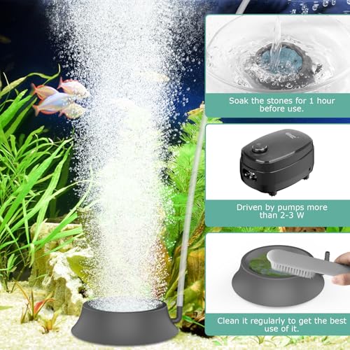 hygger Aquarium Air Stone, Fish Tank Bubbler Aerator with Stainless Steel Base, Oxygen Diffuser for Nano Air Pumps Hydroponics Small Ponds and Fish Tanks - size: 1.6 inch