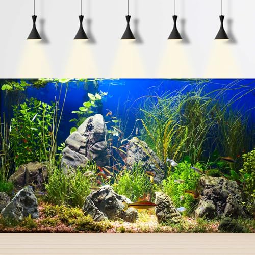 Underwater Aquarium Background Undersea Aquatic Plants Fish Tank Background Sandy Sea Floor Scene Terrarium Backgrounds Lush Green Sea Grass Moss Rock Scene Reptile Tank Enclosure Backgrounds 24x12in - color: Green_Blue, size: 24(W)x12(H)in