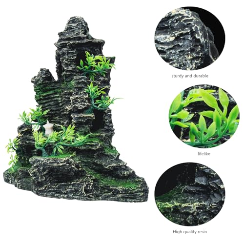Large Aquarium Decor - Fish Tank Decorations with Mountain View Stone Ornament, Ideal for Betta, Snails, Turtle, Hiding, Climbing, Exploring, Landscaping, Aquascaping - color: F