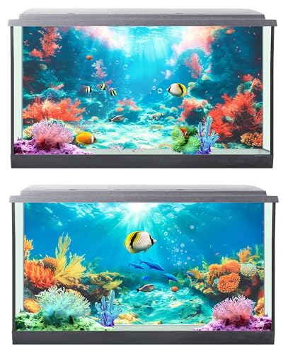 4 Pack Aquarium Background Polyester 30 x 18 Inch Cloth Fish Tank Background Undersea Corals Sunshines Rock Aquatic Plants Wallpaper with Double-Sided Tape - size: 30 x 18 Inch
