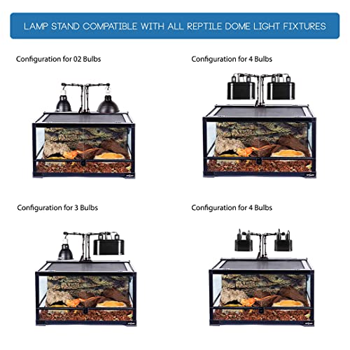 Dual-Head Reptile Metal Heat Lamp Stand, Adjustable Heating Lamp Holder Ideal for Reptile Glass Terrarium Amphibians/Terrestrial Invertebrates Vivarium