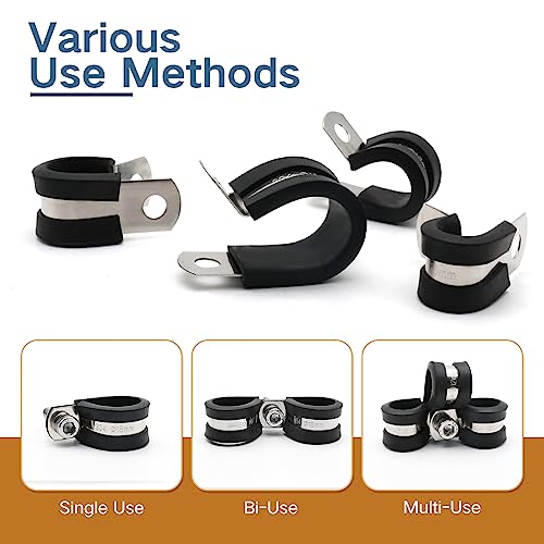 ZIPCCI 1 Inch Cable Clamp, 15 Pack Stainless Steel Wire Clamp, Rubber Metal Hose Clamps for Wire Line Clips, Pipe, Hose Bracket, Tube Holder (26mm) - size: 1 Inch