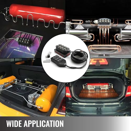 12V Solenoid Valve Air Ride Suspension manifold 8-Valve With 5M 9-switch Wired Remote Controller, equipped with five display air pressure gauge white - color: 5M-Control&White Gauge