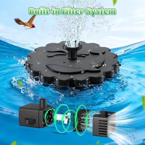 Jutai Detachable Floating Solar Fountain Kit -No Battery, DIY 3.5W Glass Solar Panel Water Pump Works in Shadow for Bird Bath, Water Feature,Garden, Outdoor-7 Nozzles,9.8ft Power Cord - color: Black+white 4