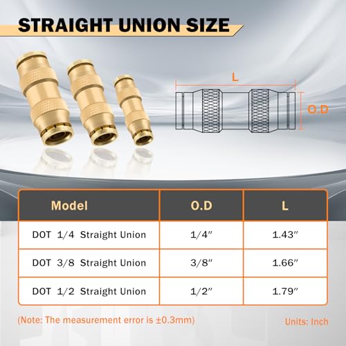CheeMuii 23 PCS Brass DOT Air Line Fittings with 30FT 1/4" and 20FT 3/8" DOT Air Line Kit Push Lock Quick Connect Fittings with Pneumatic Tubing Set - size: 25 PCS