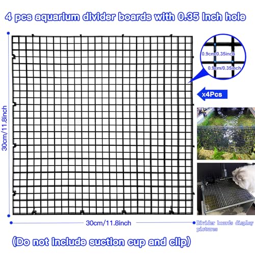 Adjustable Aquarium Fish Tank Divider Filter Bottom Plastic Grid Fish Tank Isolation Board Egg Crate Tray((Black, 4pcs 11.8X11.8Inch with 0.35Inch Hole) - color: Black, size: 4pcs 11.8X11.8Inch with 0.35Inch hole