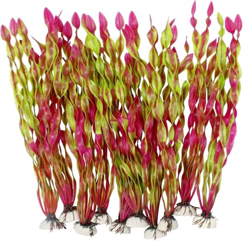 Artificial Aquarium Plants, Green Plastic Fish Tank Decorations, 12 Inch Tall Water Plants with Stable Base, 10 Pack, Safe for Fish (Pink) - color: Pink