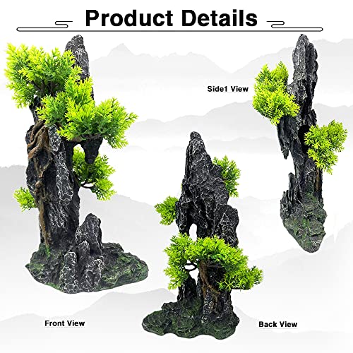 Aquarium Mountain View Stone Ornament Tree Rock Cave - Aquarium Decorations Large and Tall Fish Tank Decorations for Large Fish Tank - 13.4 Inches High - color: Black Mountain View, size: Tall - Fish Tank Mountain View