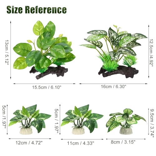 Aquarium Plastic Plants, Driftwood Betta Silk Plants, Silk Plants Aquarium Set Decor, Silk Aquarium Plants for Betta Fish (Green, 5pcs)