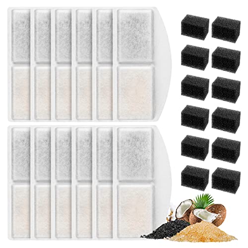 12 Pack Cat Water Fountain Filter Compatible with 100oz/3L Automatic Pet Fountain and 12 Pack Replacement Pre-Filter Sponges, Pet Fountains Filters for Cat Dog Water Dispenser