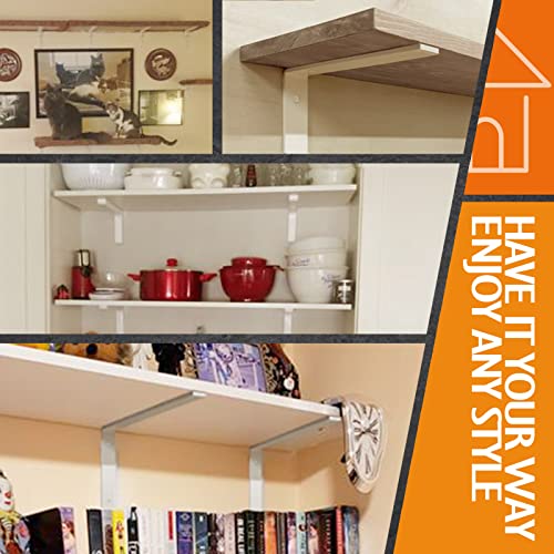 CLT White Shelf Bracket, 8” X 4.3” Quarter Inch (1/4") Thick- Max Load: 440 lb Rustic Industrial Modern Farmhouse Heavy Duty Cold Rolled Steel Bracket for Table Bench, Space Saving DIY, Pack of 4 - size: 8 inches, style: White L Bracket