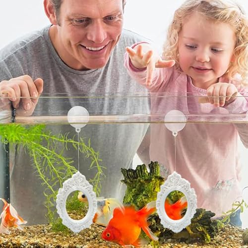 OULIGET Floating Fish Tank Decorative Mirror,Betta Exercise Training Mirror,Floating Device Aquarium Decorations,Ornament Training and Aesthetic Landscaping,2 Pieces