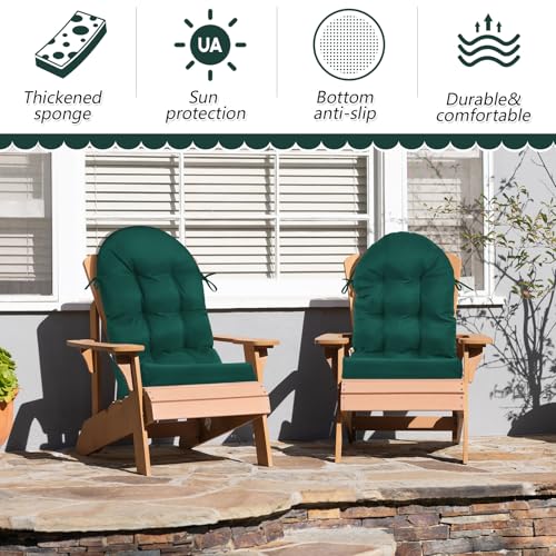 Geelin 2 Pcs Outdoor Patio Chair Cushion Thick High Back Adirondack Chair Cushion Tufted Weather & Fade Resistant Anti-Slip Outside Rocking Chairs Pads with Ties, 44 x 19 x 4 Inch (Dark Green) - color: Dark Green