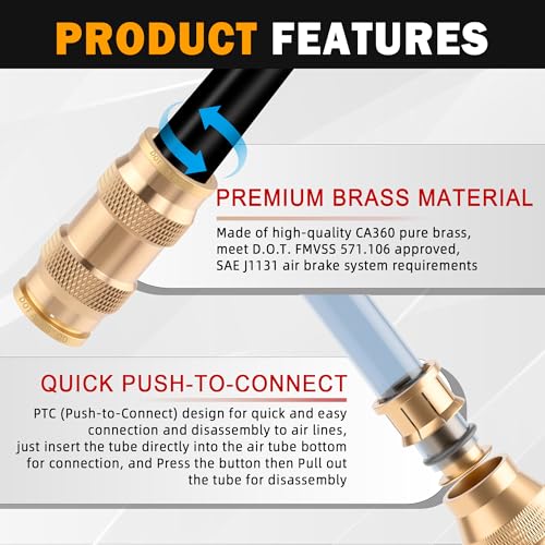 10PCS 3/8" Air Brake Line Fitting DOT Approved, Quick Push to Connect Union Fittings Air Brake Union 3/8" Tube OD for Trucks Trailers and Industrial Use - color: 10PCS-DOT Push-to-Connect, size: 3/8" Od