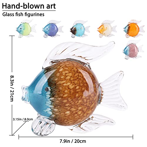 Large Glass Fish Figurines Hand Blown Glass Fish Statue and Sculpture Home Decor, Murano Animal Tropical Sea Glass Paperweights for Desk, Glass Aquarium Coastal Beach Decorative (light Orange)