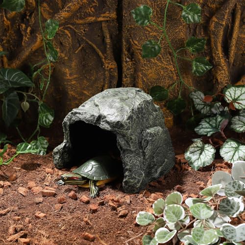 IBWell 7.1 Inch Reptile Hides Resin Tortoise Hideout for Hiding and Basking Aquarium Rock Caves for Snake Bearded Dragon Fish Lizard - size: Medium
