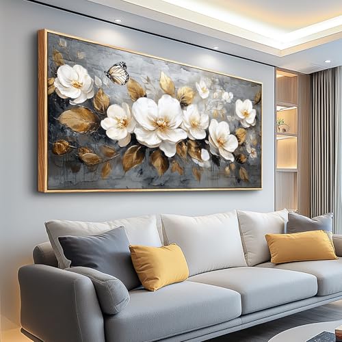 FUHAIHUA Wood Framed Canvas Wall Art For Living Room Wall Decor For Bedroom Office Wall Decoration White Flower Painting Farmhouse Pictures Artwork Room Aesthetic Home Decor 20x40 In - color: White Flower Wood Framed, size: 40"L x 20"W