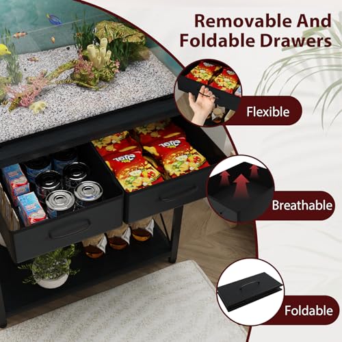 20-29-37 Gallon Fish Tank Stand with Power Outlet, Heavy Duty Metal Aquarium Stand with Two Storage Drawers for Fish Tank Accessories Storage, Perfect for Turtle Tank, Reptile Terrarium, Black - color: Black, size: 20-29-37 Gallon