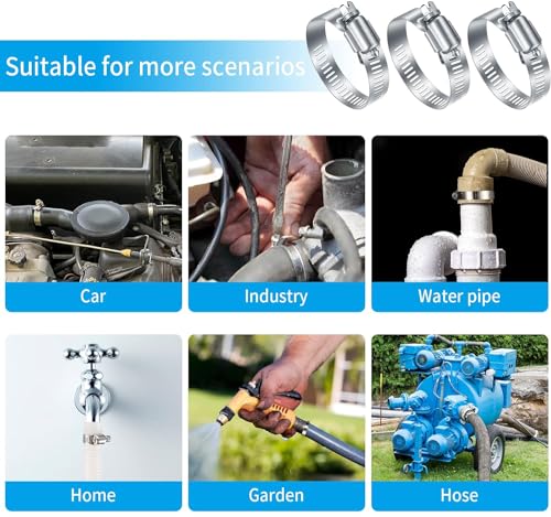 20Pcs Adjustable Stainless Steel Hose Clamps Assortment Kit, 1/4-2 in (6-51mm) Worm Gear Pipe, Fuel LineHeavy Duty for Plumbing, Washing Machine, Mechanical，Garden and Automotive Hose Connections - size: 20 pcs (1/4'' - 2'')