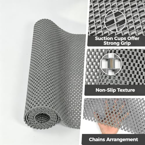 PVC Drainage Floor Mat Pool Mats Non Slip Commercial Rubber Hollow Splash Matting Mesh Roll Wet Area Safety Mat for Outdoor Indoor Pool Bathroom Garage Restaurant Kitchen Hallway 3x10ft, Grey - size: 3x10ft