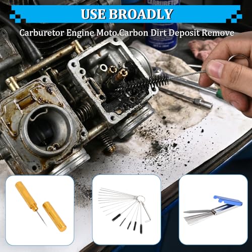 Carburetor Cleaning Kit, 13 Stainless Steel Wires, 10 Needles, 5 Nylon Brushes, 1 Pick, Torch Tip Cleaner Tool For Motorcycle, Lawnmower, Atv, Chainsaw, Spray Gun, Small Engine