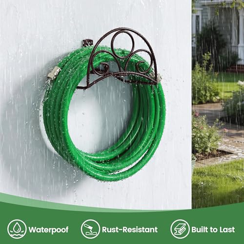 Metal Garden Hose Holder - Wall Mounted Water Hose Holder - Hose Hanger Heavy Duty for Water Hose Extension Cords Vacuum Hose bronze - color: Bronze