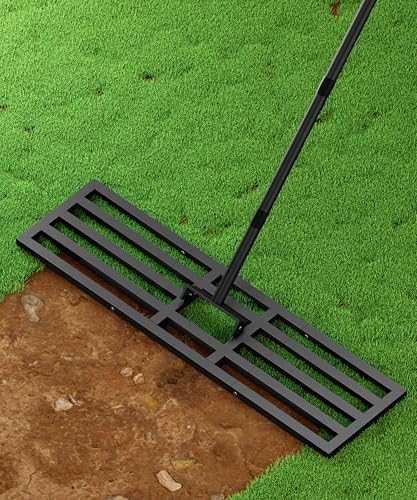 44x10 inch Lawn Leveling Rake, Upgraded Lawn Leveler Tool Heavy Duty Reinforced Connection, Garden Rake with Adjustable Long Handle, Ground Leveler for Yard Smoothing Soil Grass Dirt Sand - style: L-44x10in