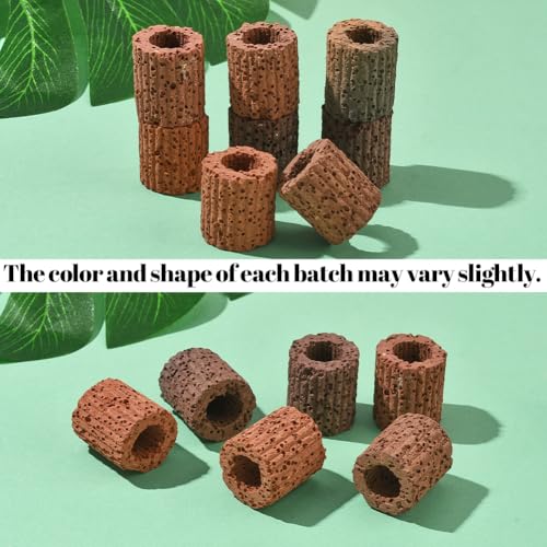 16Pcs Aquatic Plant Holder Fish Tank Plant Ring Lava Rock Small Reusable Column Coconut Brown Water Grass Floating Cultivation Pot Fixed Rings Accessories for Fish Tanks Landscape DIY Decor