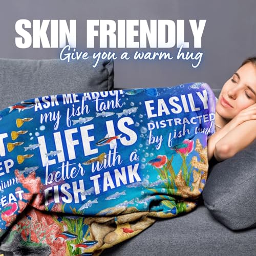 Huglanket Gifts for Aquarium Lovers, Fish Tank Lovers Gifts, Perfect for Birthday/Christmas, 50'' x 65'' Unique Design Flannel Plush Blanket